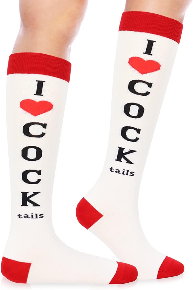 Funny Socks I Love Cocktails Knee Tube Party Stockings Gag Gifts for Christmas White Elephant Gift Exchange