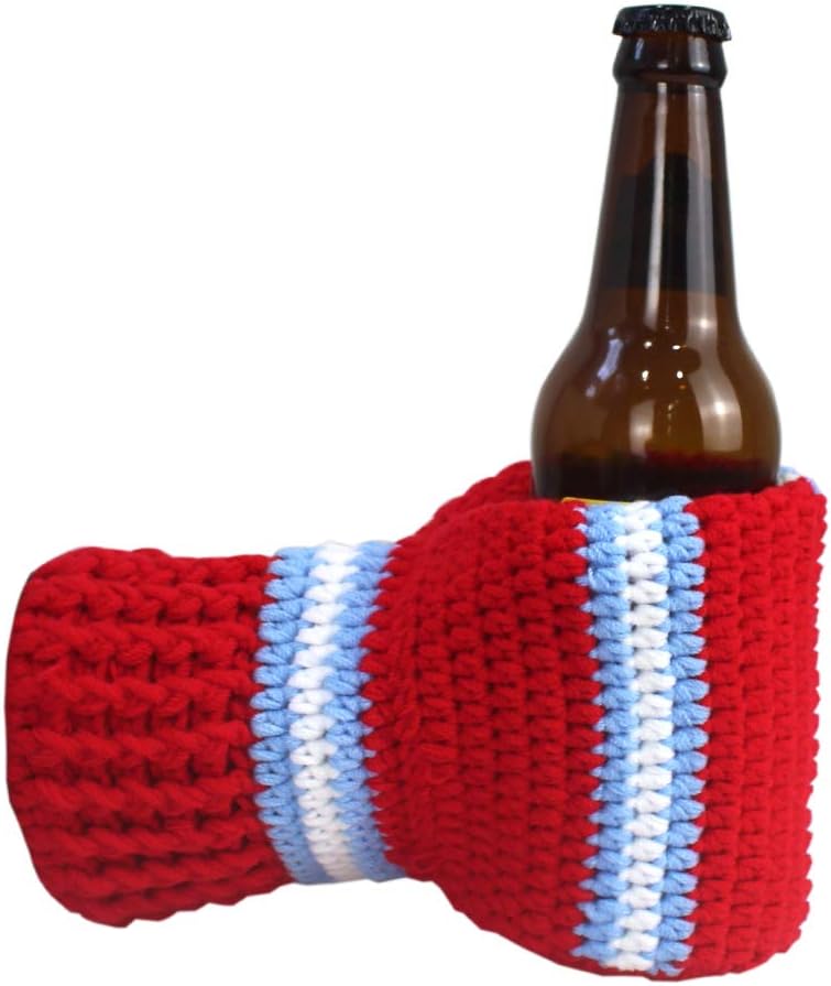 FunisFun Beer Mitten Gloves, Knit Stitched Drink Mitt Holder for White Elephant Gag Gift Tailgating Idea