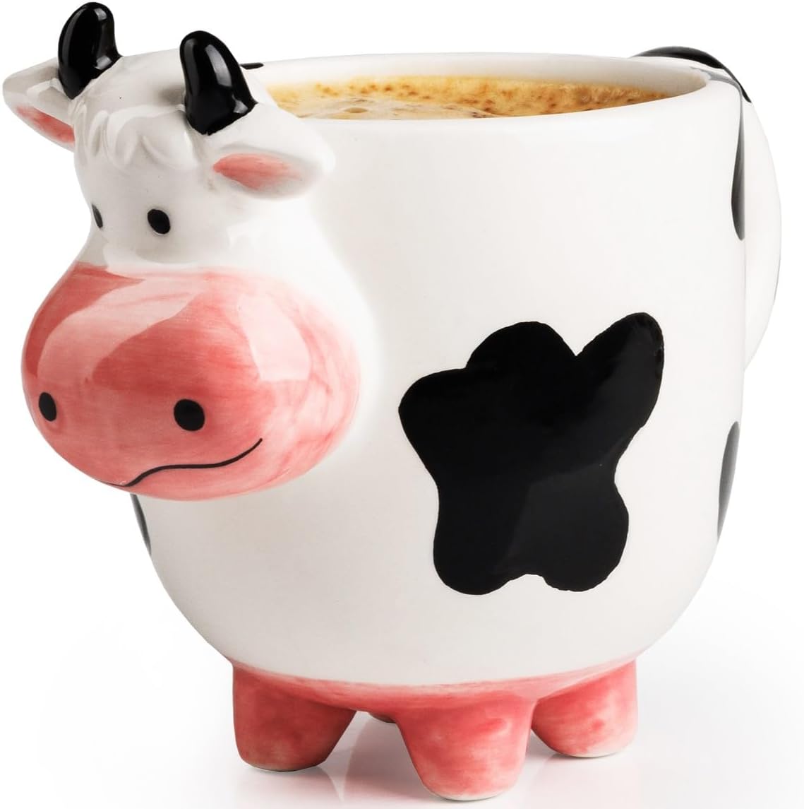 SWEETLO Cow Coffee Mug Stuff 15oz Ceramic Cup – Cow Shaped Face & Udder Coffee Mug – 450 ml Weird Milk Cow Udder Utter Shaped 3D Coffee Mug with Udders for Women – Taza de Vaca Cow Items Lover