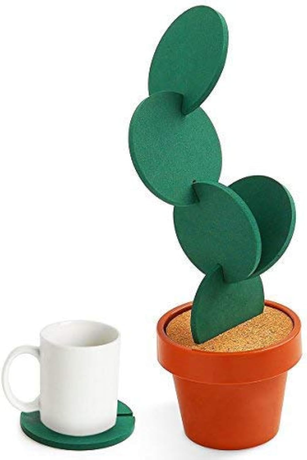 Coasters DIY Cactus Coaster Set of 6 Pieces with Flowerpot Holder for Drinks Novelty Gift for Home Office Bar Decor and Improvement, Sirensky Brand