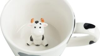 DIHOclub Cow Ceramic Cup Hidden 3D Animal Inside Mug,Cute Cartoon Handmade Figurine Mugs,Holiday and Birthday Gift for Coffee Milk Tea Lovers,12 OZ(White,Black)