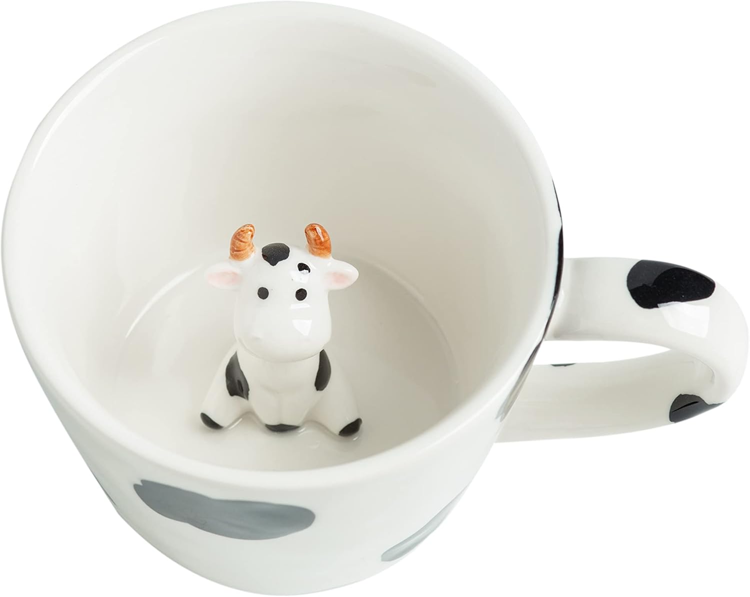 DIHOclub Cow Ceramic Cup Hidden 3D Animal Inside Mug,Cute Cartoon Handmade Figurine Mugs,Holiday and Birthday Gift for Coffee Milk Tea Lovers,12 OZ(White,Black)