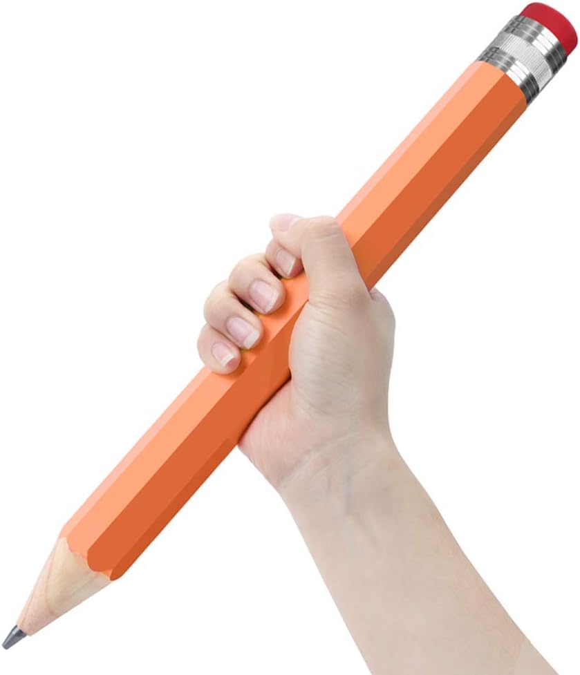 BUSHIBU Wooden Jumbo Pencils for Prop/Gifts/Decor – 14 Inch Funny Big Novelty Pencil with Cap(Orange Red) for Schools and Homes