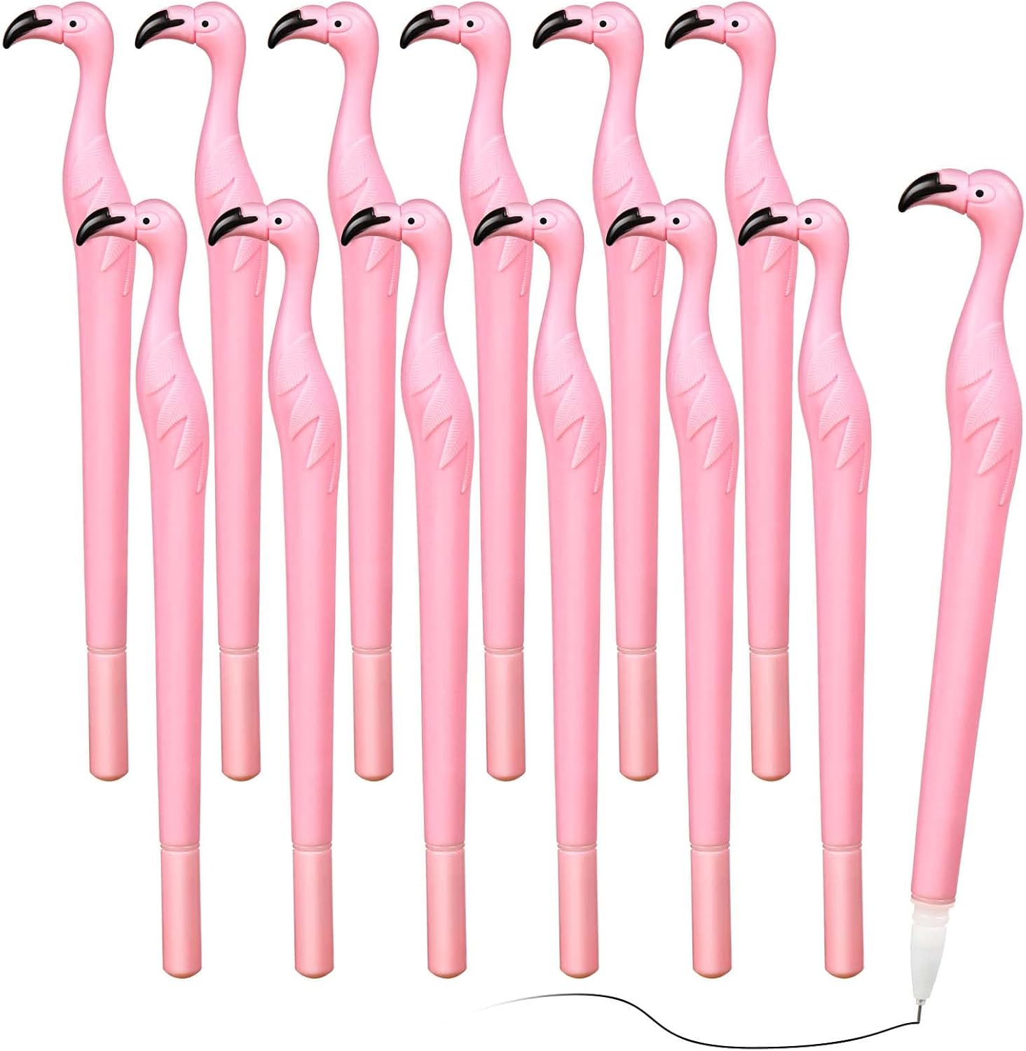 Sabary 12 Pieces Cute Flamingo Pens Gift Creative Flamingo Pen Novelty Plastic Pink Rubber Ballpoint Pens Black Ink 0.5 mm for Women Teacher Student Girlfriend Flamingo Party Favors Supplies