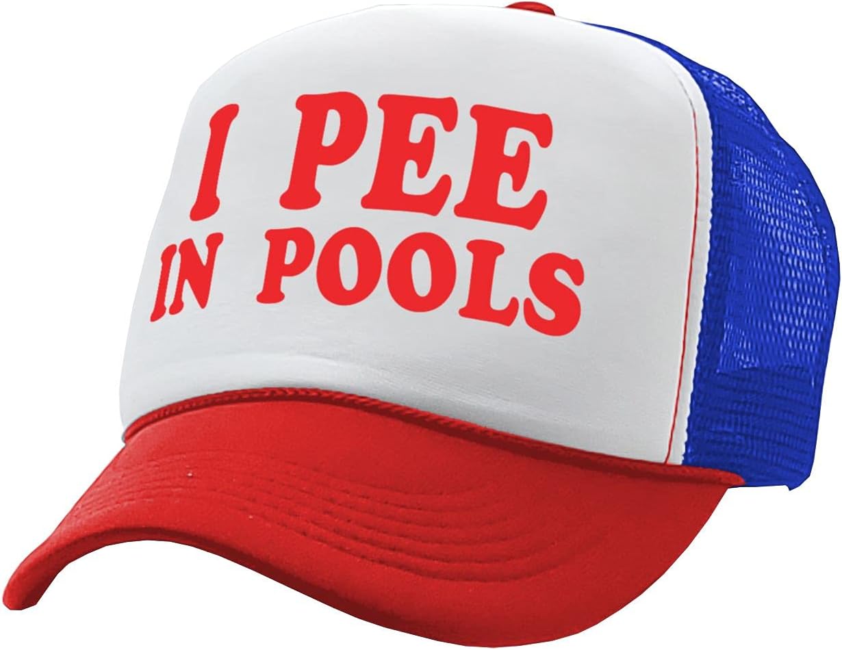 I Pee in Pools – Funny Dare Gag Gift Joke – Vintage Retro Style Trucker Cap Hat