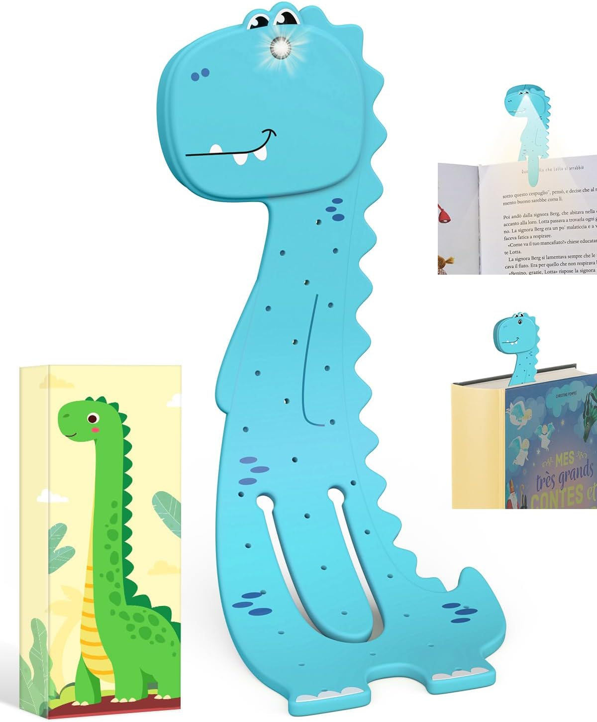 Dinosaur Gifts for Boys Christmas Stocking Stuffers, Booklight for Kids Small Reading Light for Books in Bed Cute Bookmarks for Kids, Unique Birthday Present for Boys Book Lovers 3-8 Years Old Son