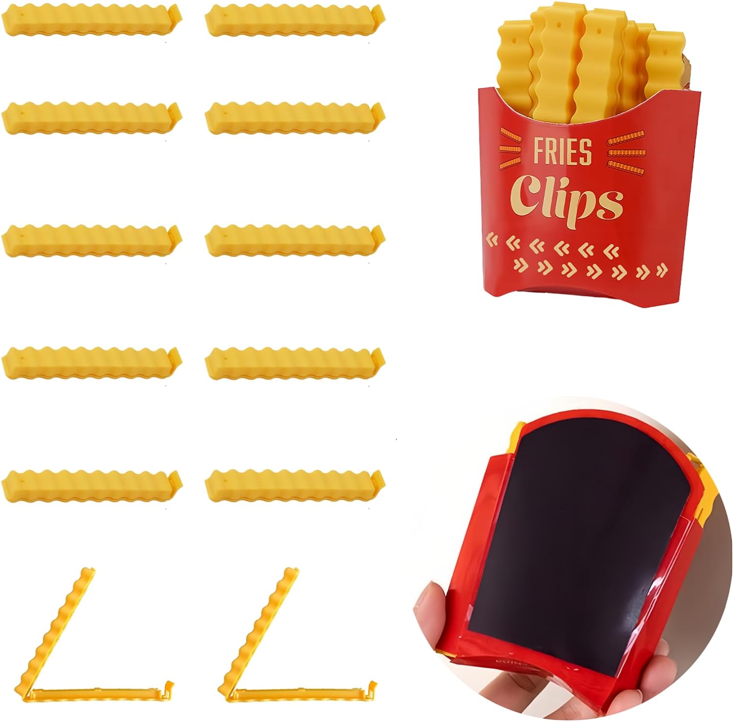 Magnetic Fries Clips – Set of 12 Bag Clips, Keep Food Fresh & Organized, Novelty Design for Fridge, Cute & Practical Kitchen Accessories, Securely Seal Bags & Packages, Chip Clips