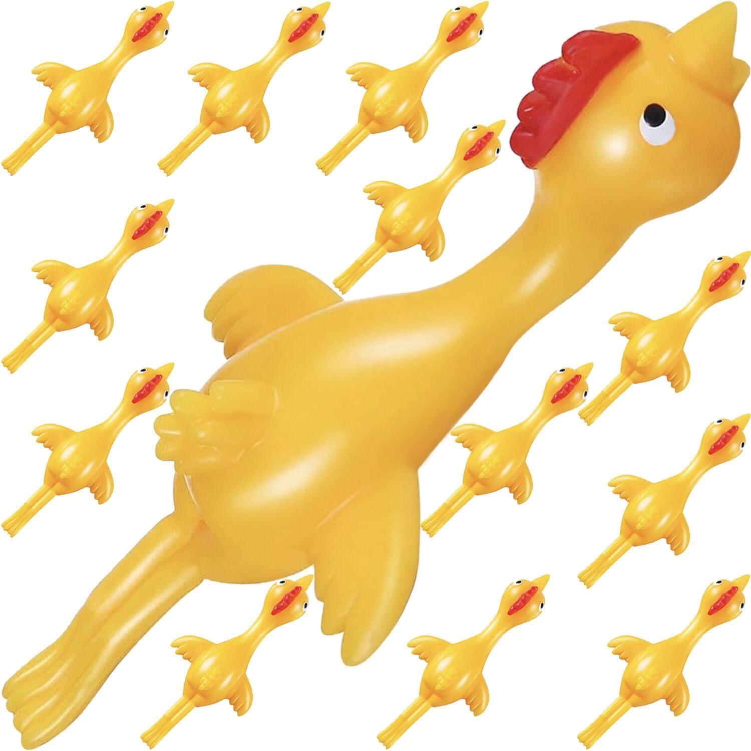 Jishi Chicken Finger Slingshot 12-Pack Flying Rubber Chickens Sling Shot Toys Bulk, Silly Novelty Party Favors, Funny Gag Gifts for Kids Teens Adults, Easter Christmas Birthday Goodie Bag Stuffers