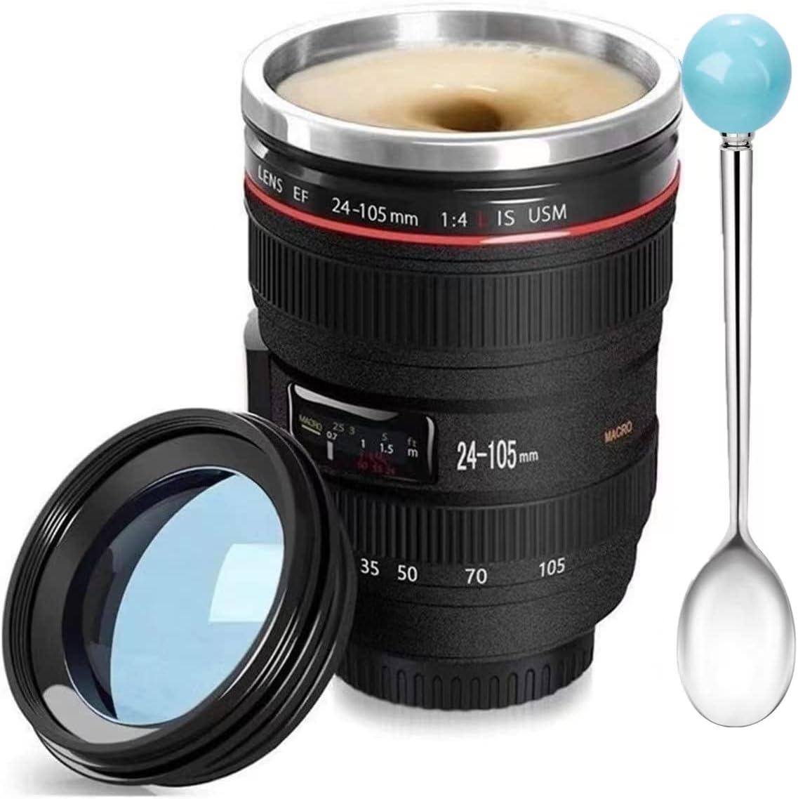 Camera Lens Coffee Mug, Fun Photo Stainless Steel Lens Mug Thermos Great Gifts for Photographers,Home Supplies,Friends,School Rewards