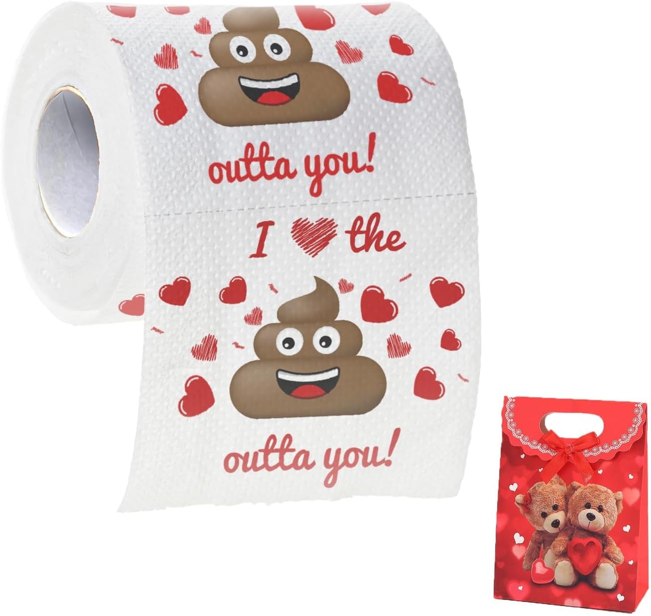 Funny Toilet Paper, Valentines Day Gifts for Him Her, Novelty Poop Toilet Paper Roll White Elephant Gag Gift Ideas for Christmas Birthday Anniversary