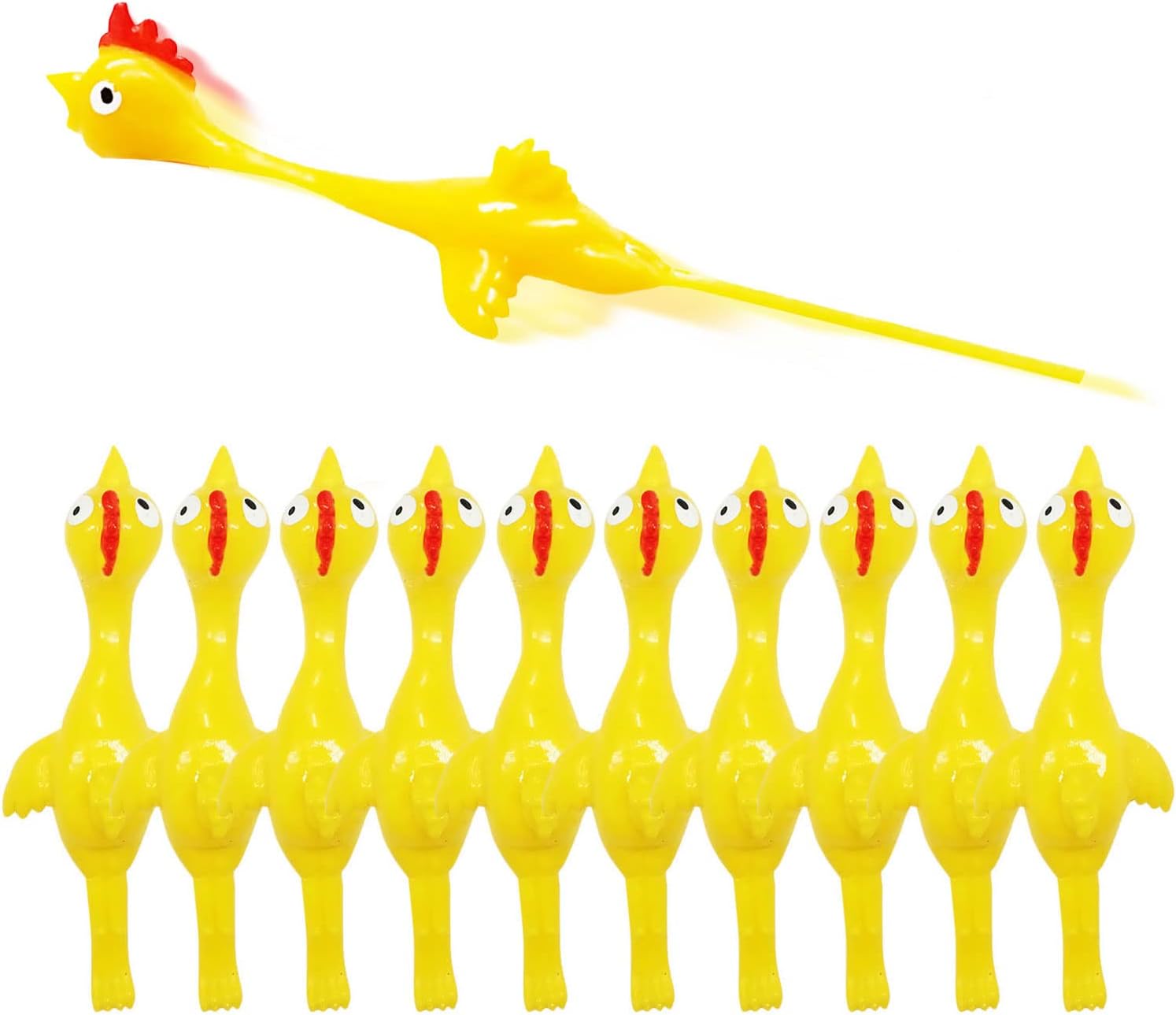 Slingshot Chicken Rubber Chicken Flick Chicken Flying Chicken Flingers Stress Gag Toys, Rubber Chicken Slingshot Funny Christmas Stuffers Easter Chicks Novelty Gifts for Kids (Yellow 10 Pcs)