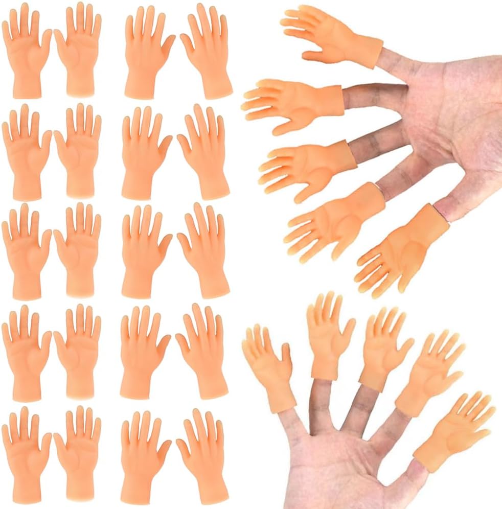 30 Pcs Tiny Finger Hands Mini Rubber Finger Puppets, Miniature Small Hands Ealistic Cute Little Hand Finger for Gifts Puppet Show Prank Gag Performance Party Favors