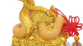 Bwinka 2025 Feng Shui Chinese Snake Zodiac Year Golden Resin Collectible Figurines Decoration for Luck & Wealth Perfect for Your Home or Office