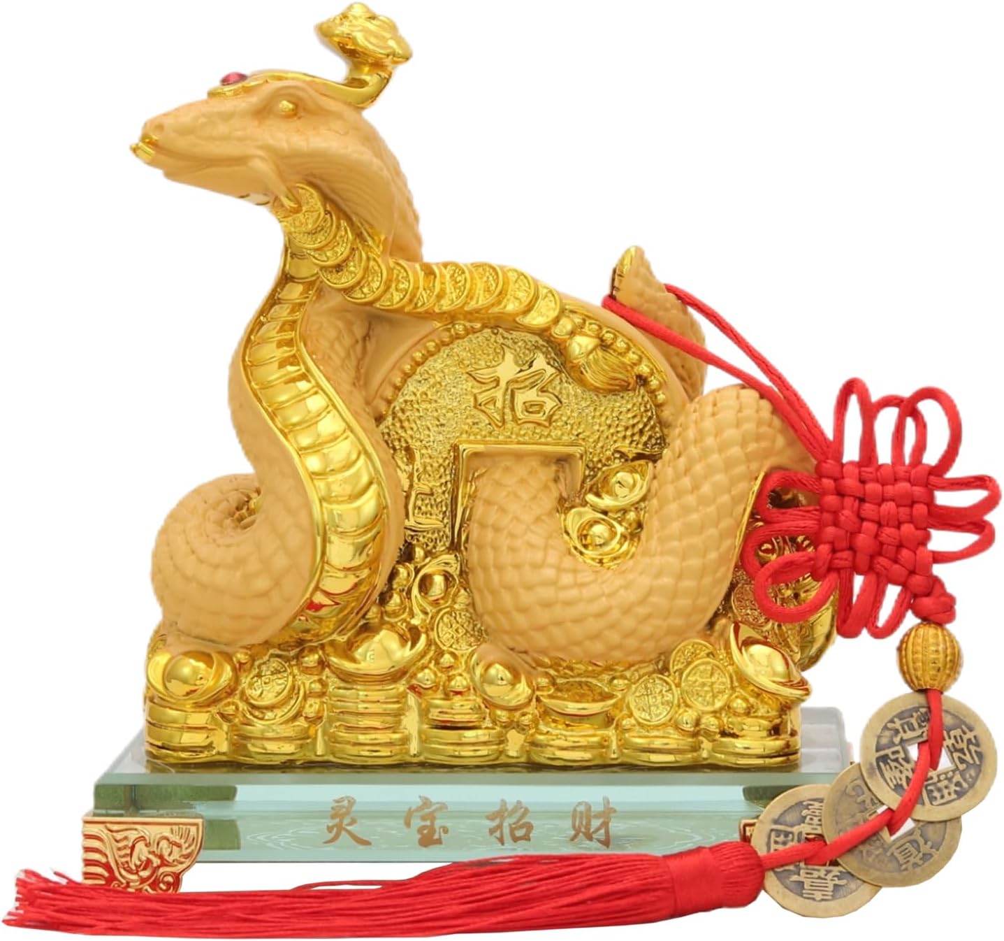 Bwinka 2025 Feng Shui Chinese Snake Zodiac Year Golden Resin Collectible Figurines Decoration for Luck & Wealth Perfect for Your Home or Office