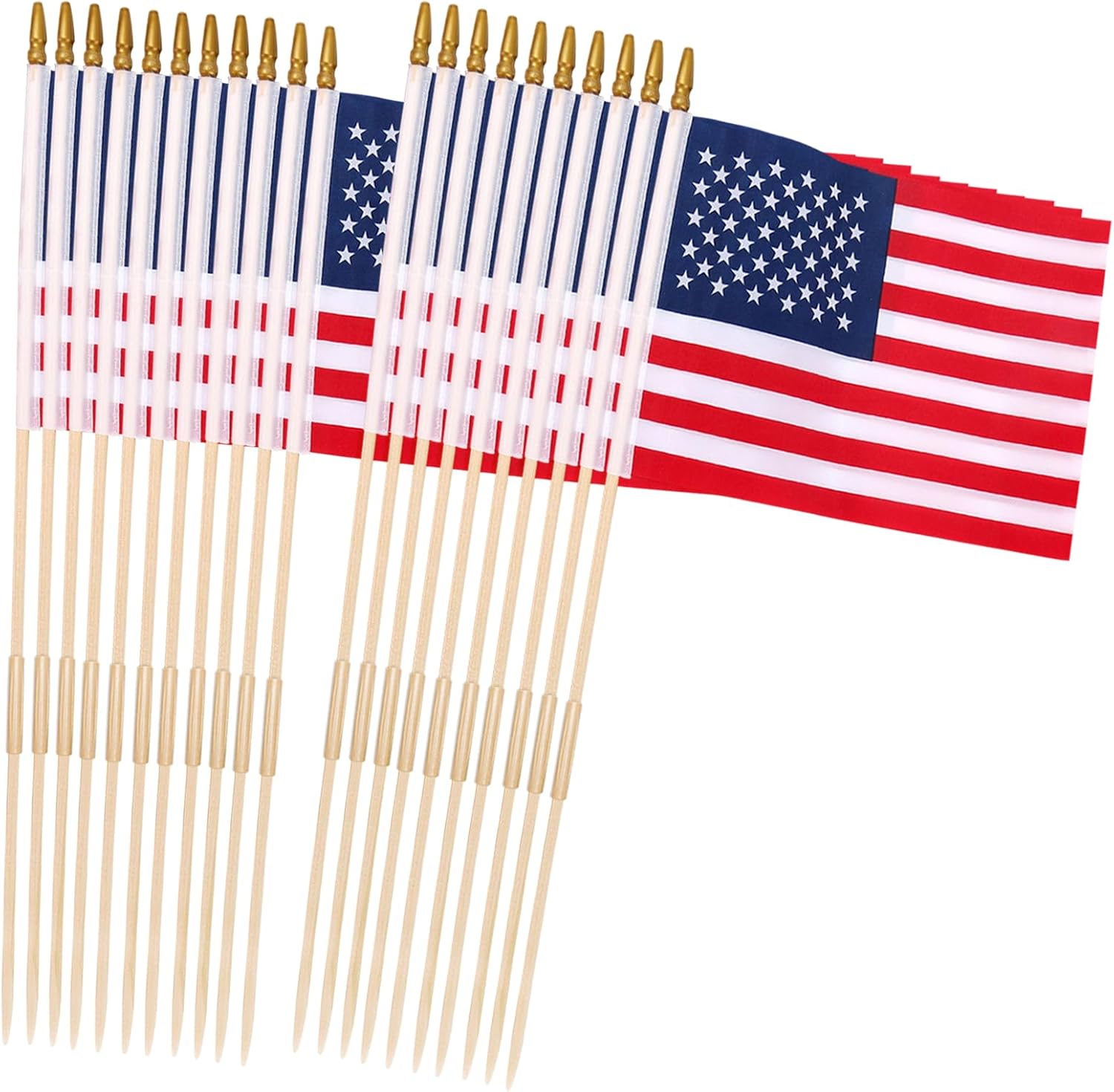 24 Pcs 8×12 Inch Small American Flags For Outside/ US Stick Flags with Kid-Safe Spear Top, Handheld Flag or Ground-insertable, Perfect for Memorial Day, Veterans Day Decorations, Patriotic Holiday Yard Patio Flags