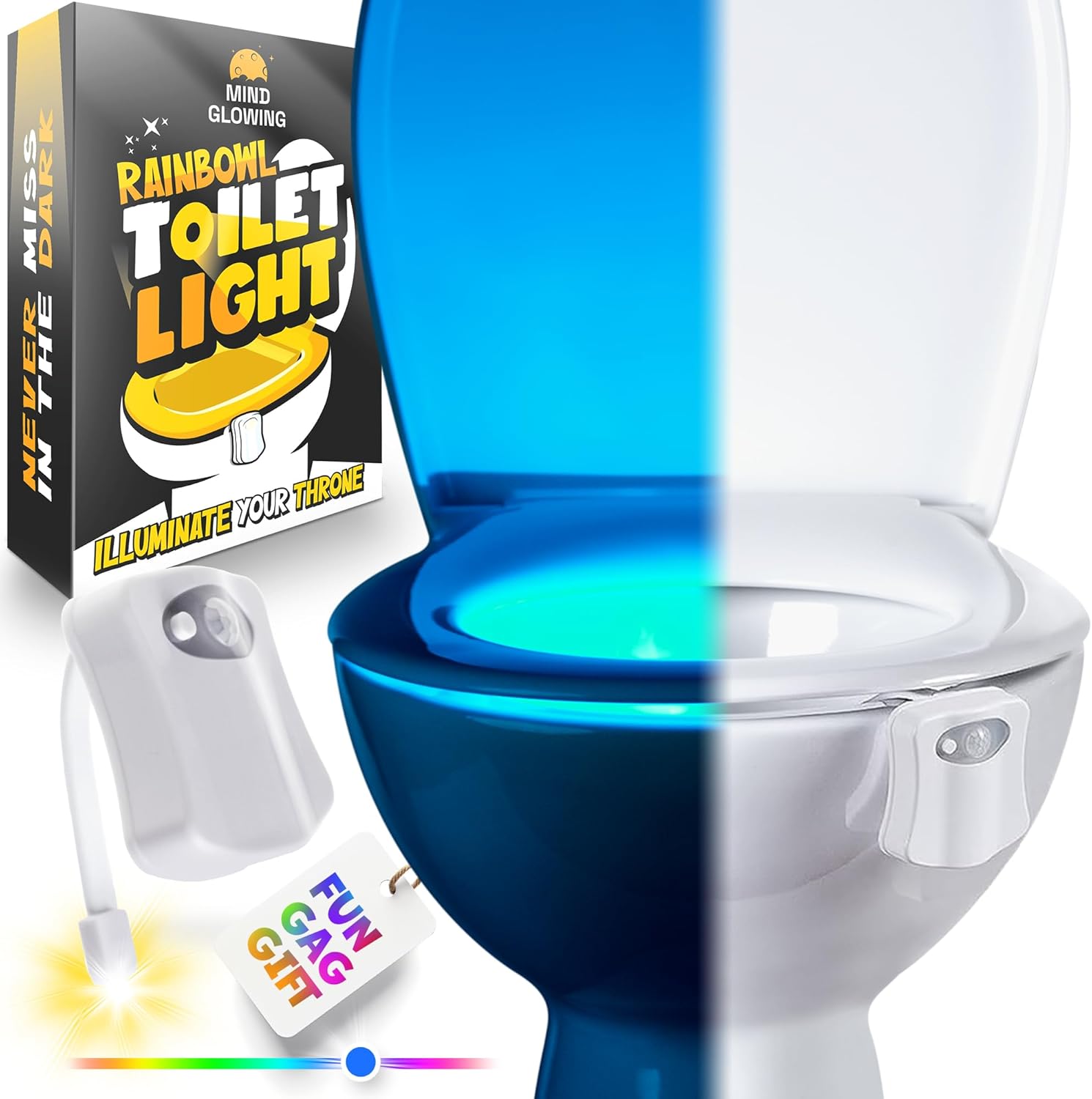 Toilet Bowl Night Light – Unique Cool Gadget with Motion Sensors & Multi Color LED – Funny Gag Gifts for Men, Dad, Husband, Boyfriend – Fun Birthday Present for Him