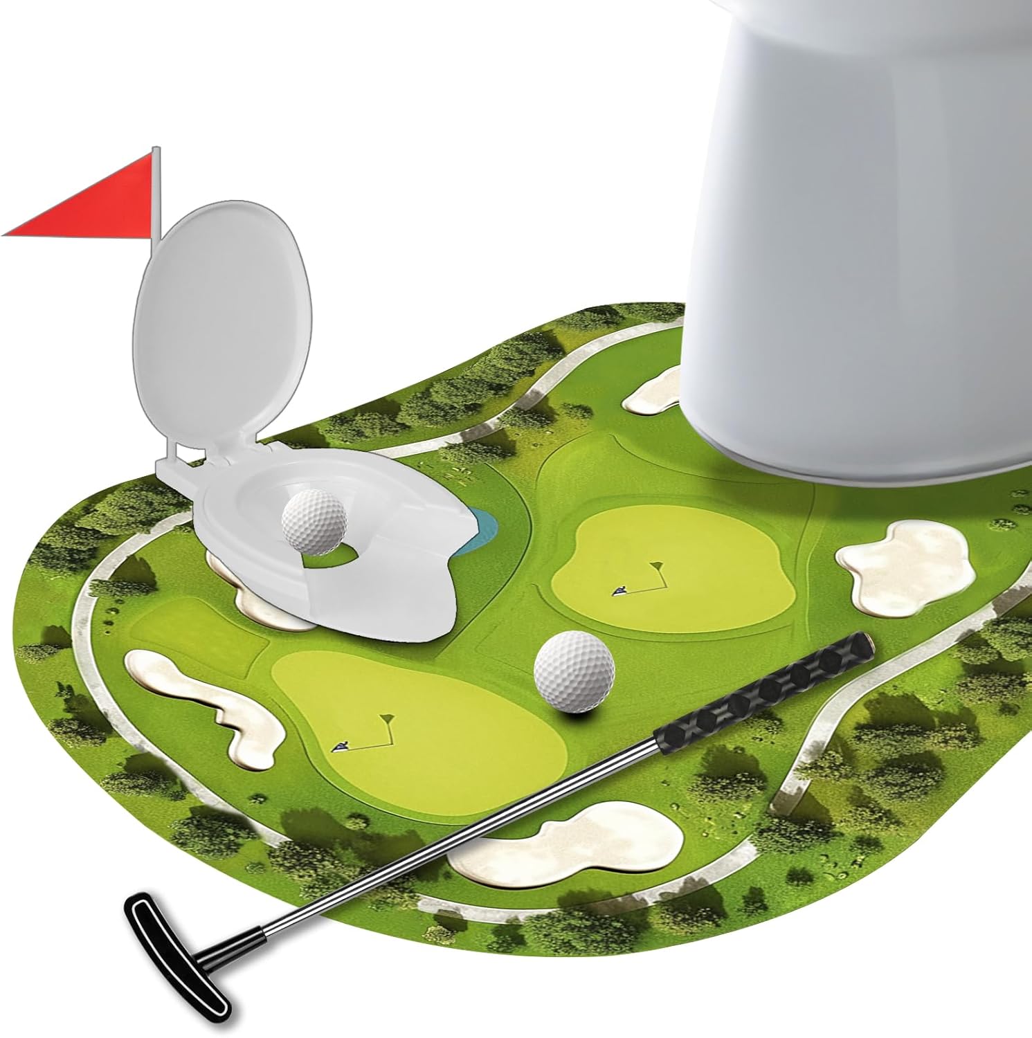 Toilet Golf Game, Funny Toilet Set Gag Gift for Men, Cool White Elephant Gift for Adults, Hilarious Prank Birthday Gift Idea Present for Golfer, Husband, Dad, Brother and Boyfriend