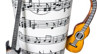 Guitar Novelty Mug Unique Musical Gift Coffee Cup with Cool Music Themed Lid & Guitar Handle Design & Guitar Spoon, Great Gifts for Music Teacher, & Guitar Lovers for Holidays, Fathers Day, Men, Women