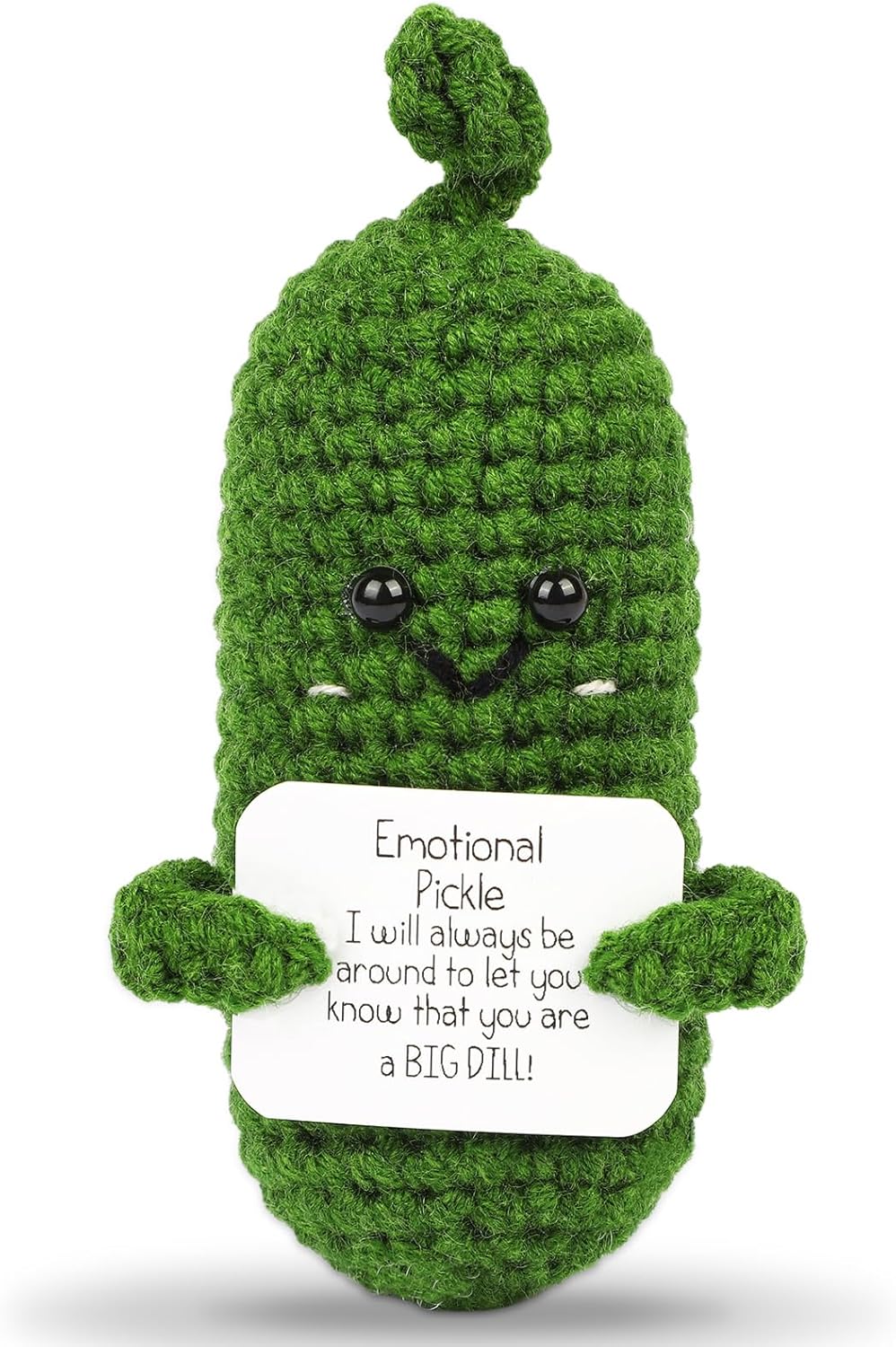 Hoedia Handmade Emotional Pickle Gift, Cucumber Crochet Doll Inspirational Gifts with Cards, Cute Knitted Funny Support Pickle Potato Friend Birthday Valentines Mothers Day Easter (Emotional Pickle)