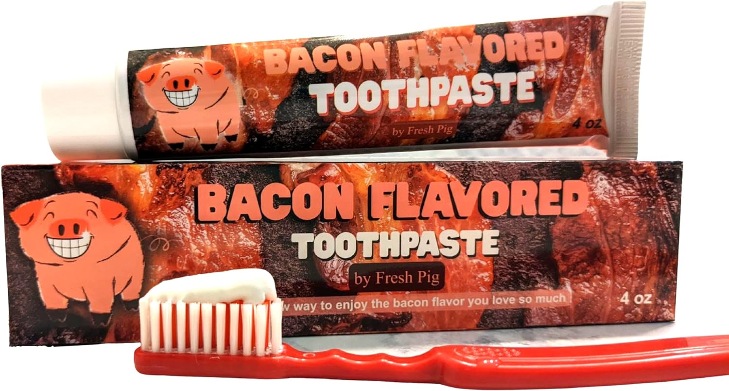 Bacon Flavored Toothpaste – Gift Ideas for Bacon Lovers Funny Bacon Gag Gifts Under 10, Coworkers White Elephant Gifts for Adults Fluoride Free Christmas Stocking Stuffers Gift for Men