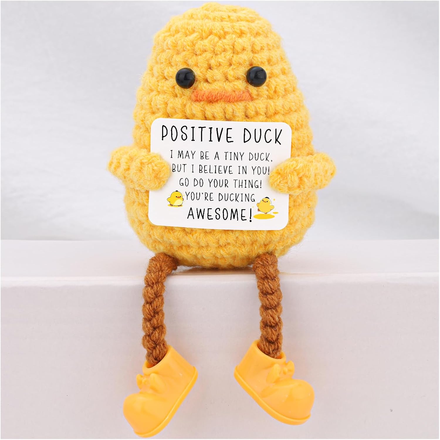 Long Legged Cute Support Duck, Birthday for Women Men Friend Bestie Colleague, Valentines Gifts for Her Him, Handmade Crochet Knitted Positive Cute Duck