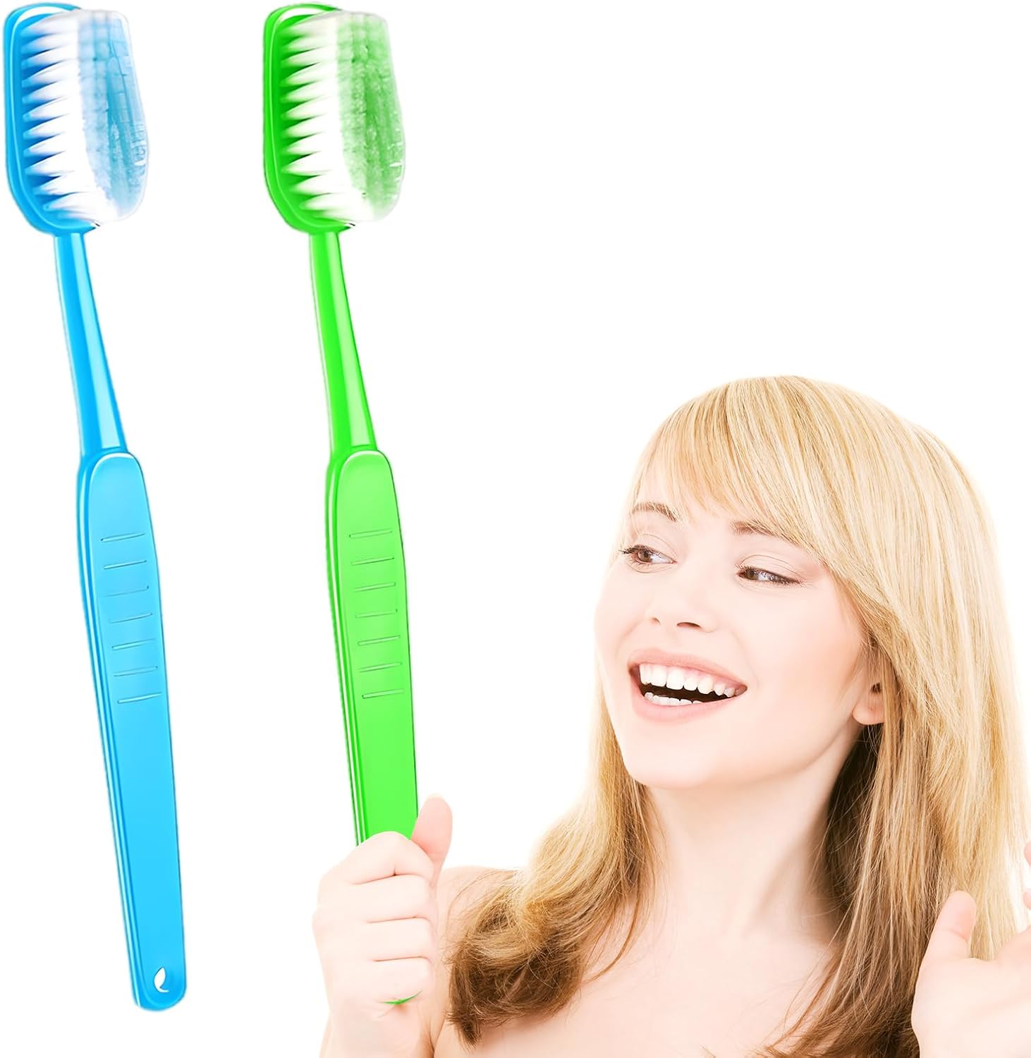 2 Pack 15.75×1.57 Inches Giant Toothbrush Props, Oversized Gag Novelty Bath Brushes, Huge Comedy Item for Costume Accessory, Photo Shoots, Party Favors, Pet Grooming, Green and Blue