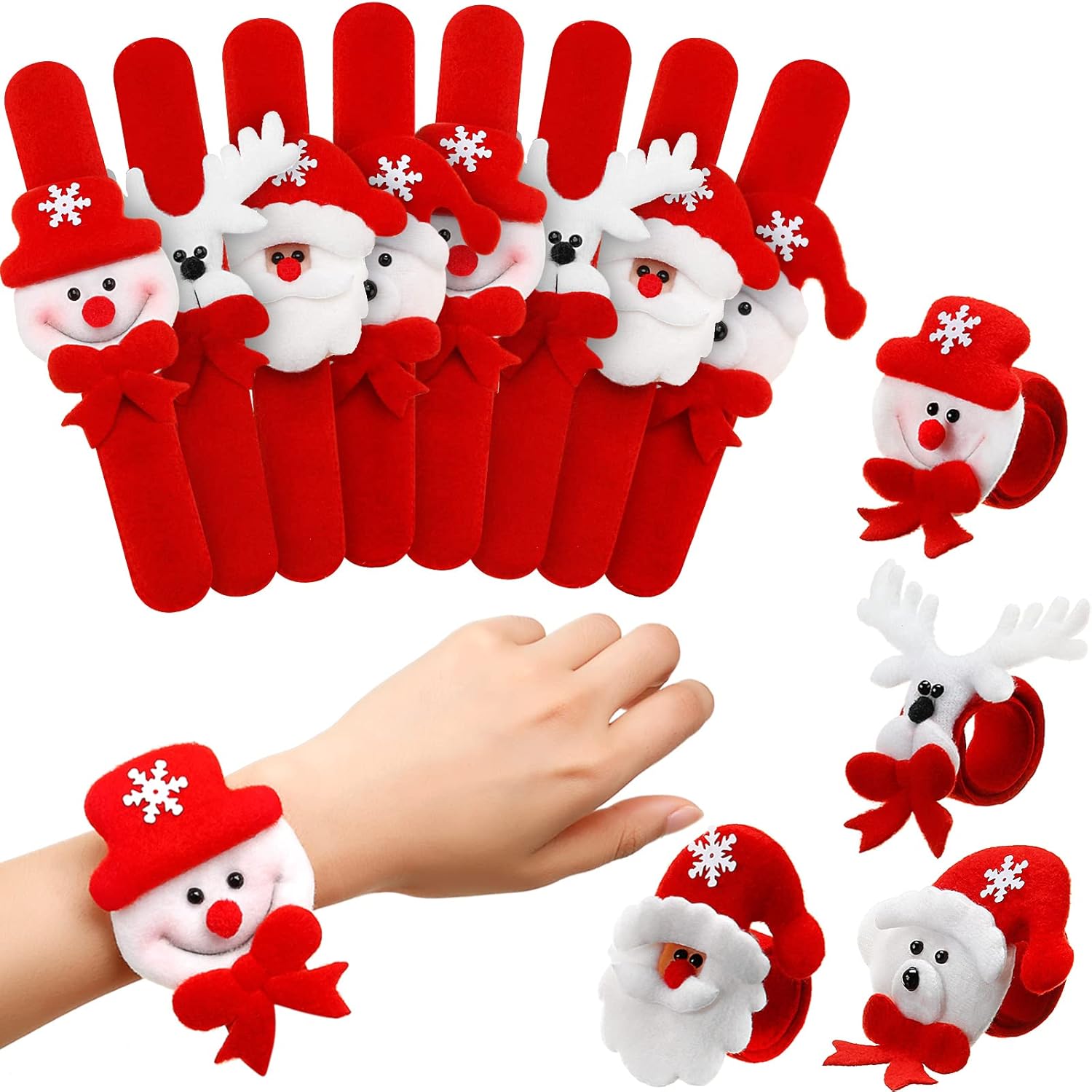 Blulu 20 Pieces Christmas Slap Bracelets Christmas Snap Bracelet Party Favors Xmas Slap Bands Include Santa Claus Snowman Reindeer Bear Xmas Decorations for Girls and Boys