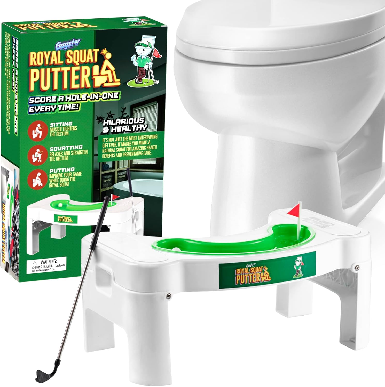 Gagster Royal Squat Putter – Mini Golf Toilet Game – Bathroom Stuff for Men – Foldable Potty Games for Adults – White Elephant Gift Ideas for Office – Indoor Golf Game for Men – Funny Gag Gifts