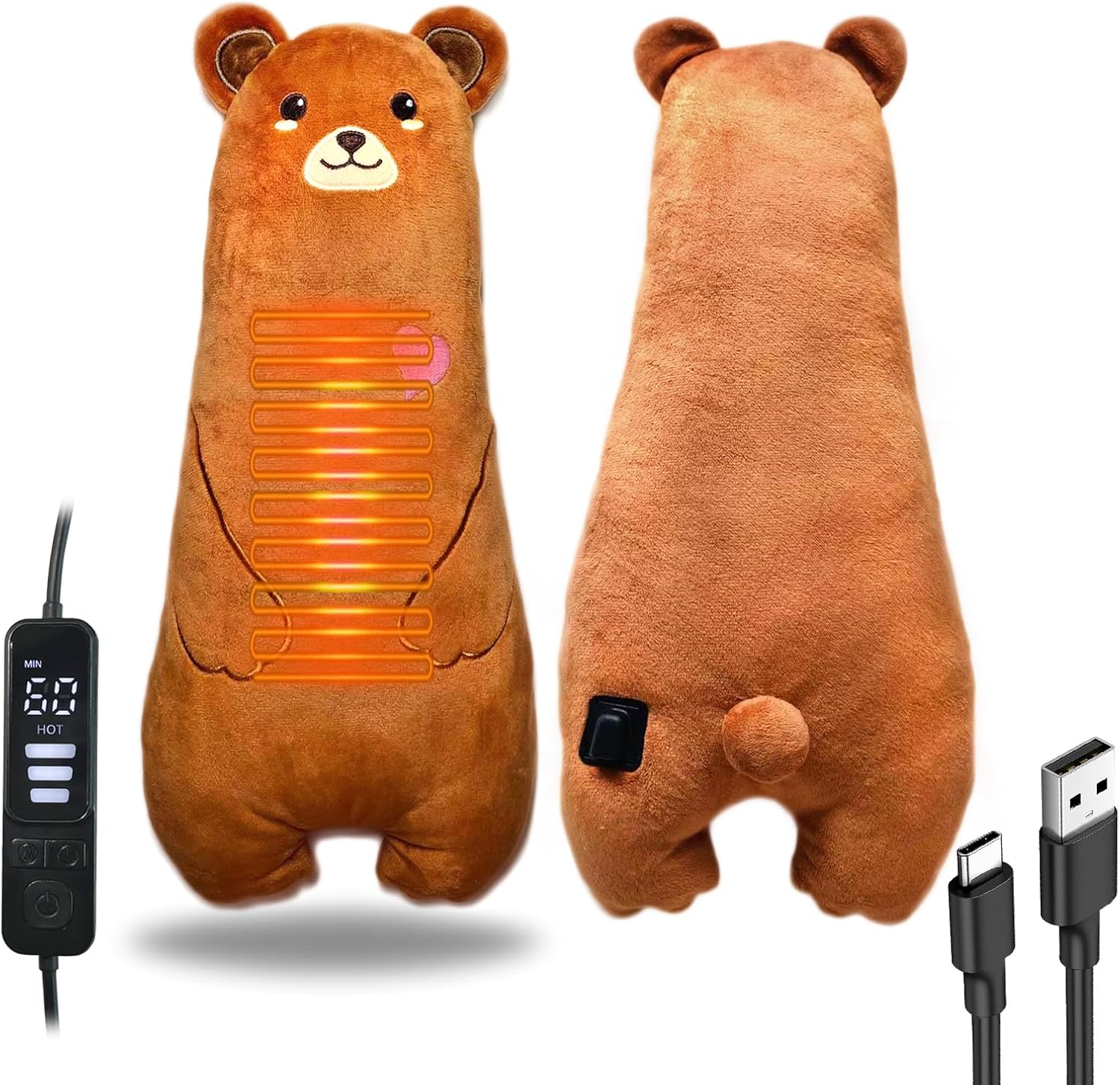 Electric Heating Pad for Period Cramps Pain Relief Menstrual USB Powered Cuddly Stuffed Animal Portable Cute Soft 16.5″ Adorable Bear Neck Shoulder/Back Pain Relief Gift for Girls and Boys