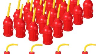 24 Pcs Fire Hydrant Straws Party Cups with Lids Firefighter Birthday Party Favors Red Plastic Fire Hydrant Party Supplies Cups for Kids Firetruck Fireman Party Decorations