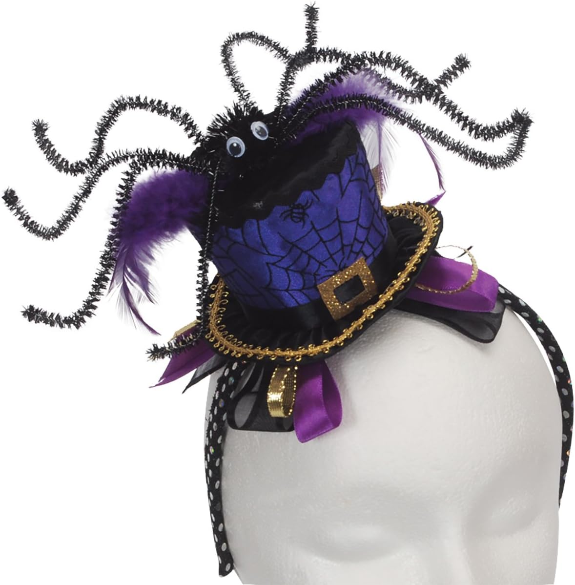 Halloween Steampunk Spider Witch Mini Top Hat Headband, Blue Purple, One Size Novelty Item