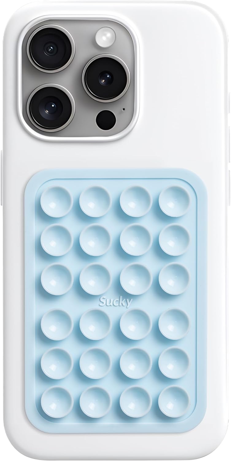 Sucky Silicone Suction Phone Case Adhesive Mount – Anti-Slip Holder, Hands-Free Fidget Toy, Phone Accessory for iPhone and Android – Sticky Grip for Selfies, Videos – Baby Blue