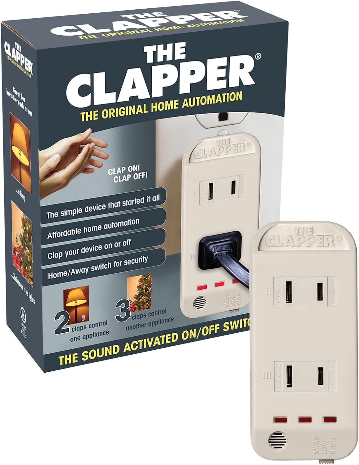 The Clapper, The Original Home Automation Sound Activated Device, On/Off Light Switch, Clap Detection – Kitchen Bedroom TV Appliances – 120v Wall Plug Smart Home Technology, As Seen On TV Home Gift