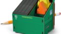 Genuine Fred DESK DUMPSTER Pencil Holder with Flame Note Cards, 3 compartments for Desk and Office Supplies