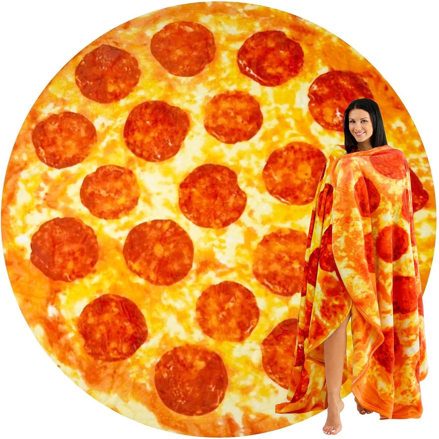 Zulay Pepperoni Pizza Blanket – Novelty Big Pizza Blanket Adult and Kids – Premium Soft Flannel Round Pepperoni Blanket for Indoors, Outdoors, Travel, Home and More, 285 GSM – 60 Inches