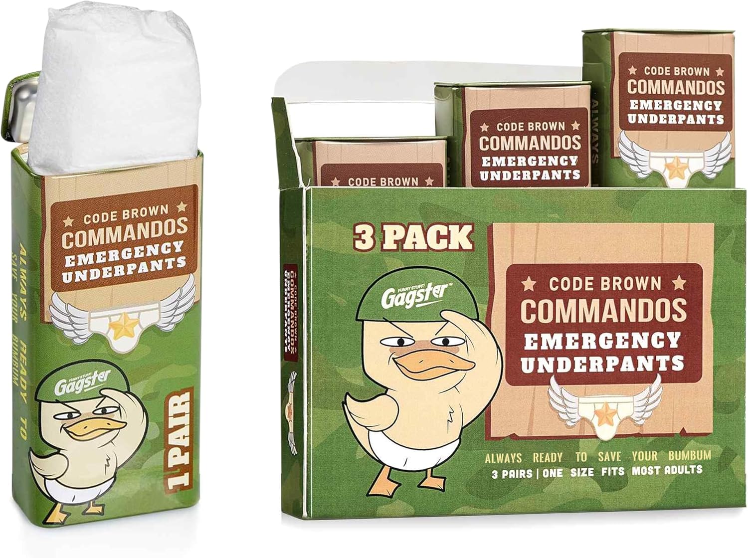 Gagster Emergency Underpants in A Can – 3 Pairs Instant Disposable Travel Funny Underwear in Compact Container, White Elephant Adult Joke Gag Gift, Exchange Gift, Secret Santa, Birthday Gifts for Men