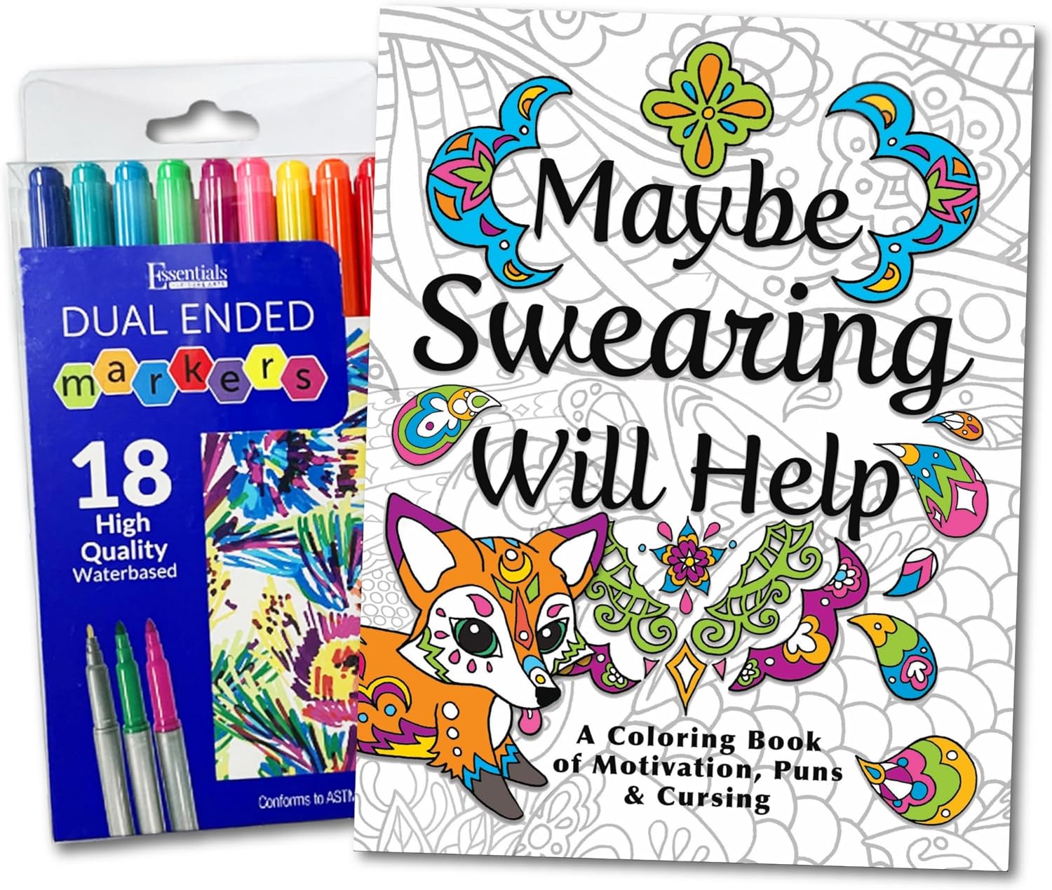 Maybe Swearing Will Help Adult Coloring Book Set – for Adults Relaxation with Markers in a Case – Motivational Swear Word Anxiety Relief – Color Cuss & Laugh Your Way to Less Stress