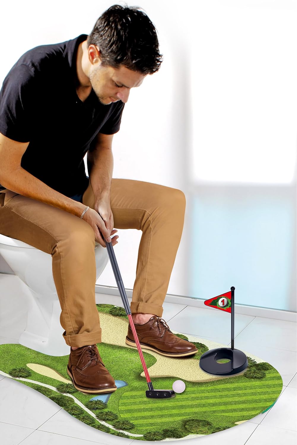 Toilet Golf Game-Practice Mini Golf in Any Restroom/Bathroom – Great Toilet Time – Dad Gifts, Funny Gifts for Dad, Funny White Elephant Gifts, Gag Gifts for Husband, Boyfriend, Men.