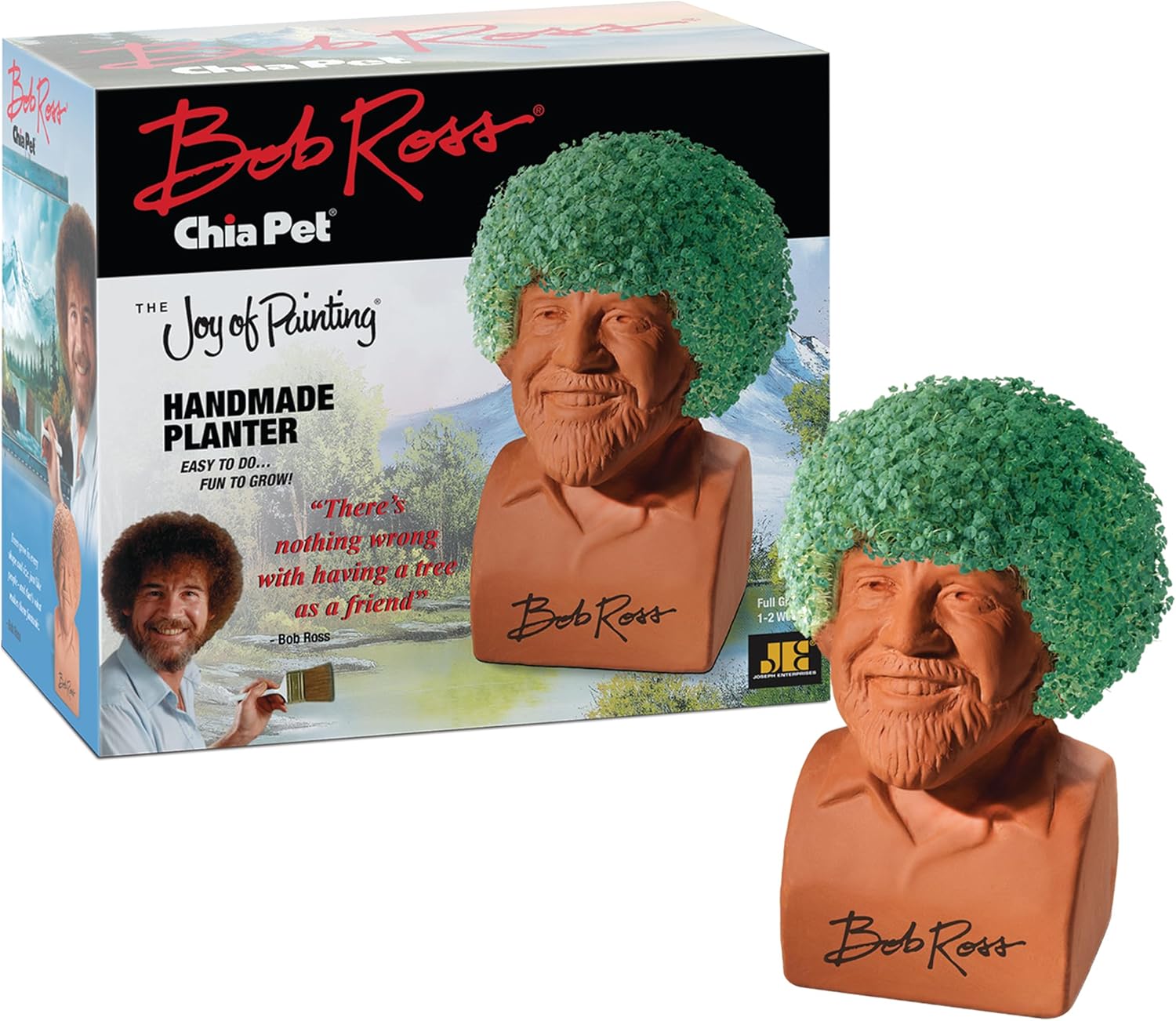 Chia Pet Bob Ross with Seed Pack, Decorative Pottery Planter, Easy to Do and Fun to Grow, Novelty Gift, Perfect for Any Occasion