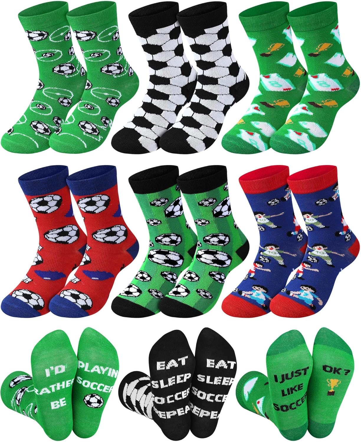 Haysandy 6 Pairs Novelty Sports Socks for Boys Kids Soccer Basketball Baseball Football Athletic Crew Sock for 8-12 Kids Gift