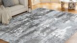 OMERAI Rug 5×7 Area Rug for Bedroom Washable Rug for Living Room Kitchen Dining Room Rugs Non-Slip Home Decor Carpet Faux Wool Rug Large Morden Art Ultra Soft Grey Area Rug-Modern